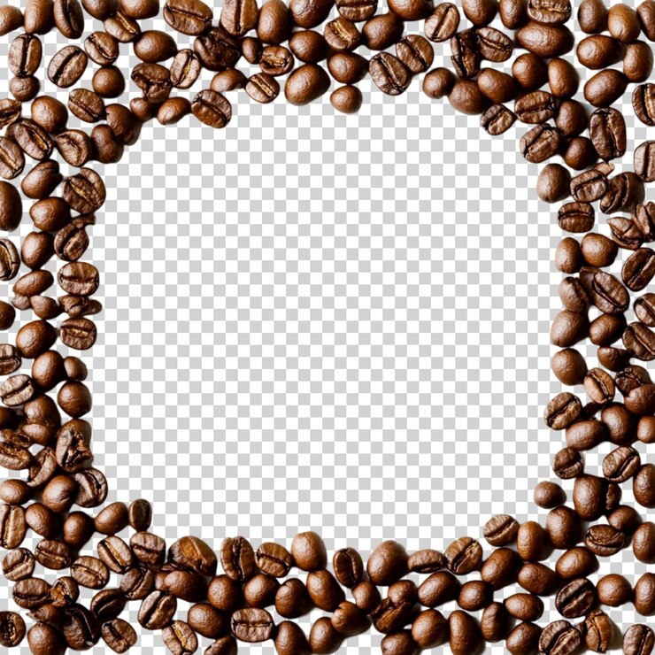 PSD um quadro quadrado de grãos de café com um fundo transparente