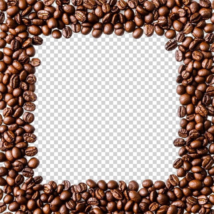 PSD um quadro quadrado de grãos de café com um fundo transparente