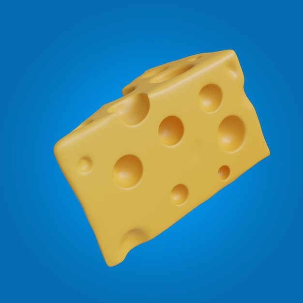 um queijo amarelo com buracos no meio e o fundo azul
