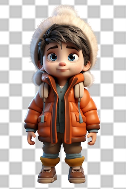 Um rapaz bonito em 3D a usar um belo casaco de inverno.