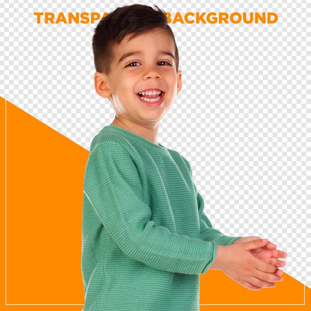 Um rapaz sorridente e feliz com um fundo transparente.