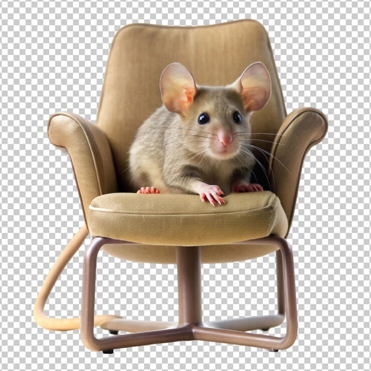 PSD um rato cansado descansando em uma cadeira