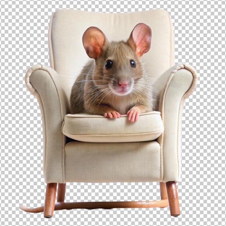 PSD um rato cansado descansando em uma cadeira