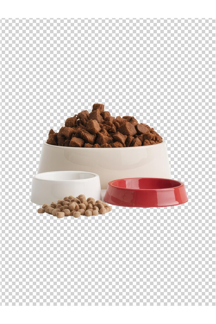 PSD um recipiente de comida para cães com uma tigela de comida para gatos e uma tigela de comida para gatos