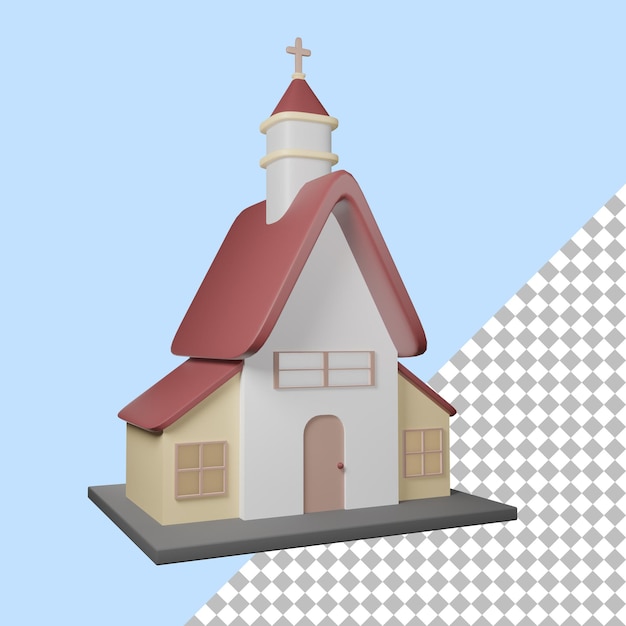 PSD um recorte de papel de uma igreja com telhado vermelho e fundo azul.