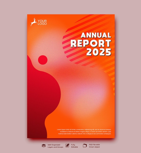 um relatório anual vermelho com um fundo vermelho que diz ano 2025