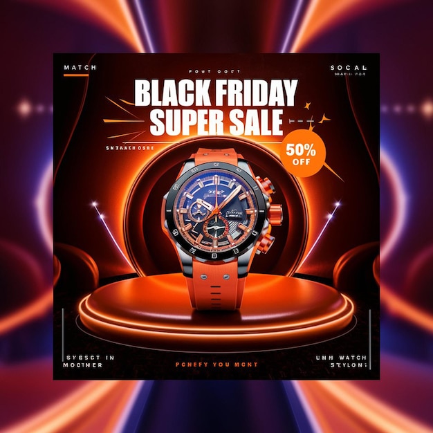 PSD um relógio preto anuncia a super venda da venda de sexta-feira negra