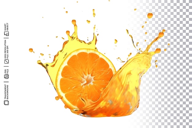 PSD um respingo de laranja com suco de laranja e salpicos
