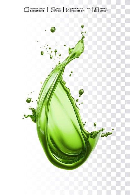 Um respingo verde de líquido em um fundo transparente