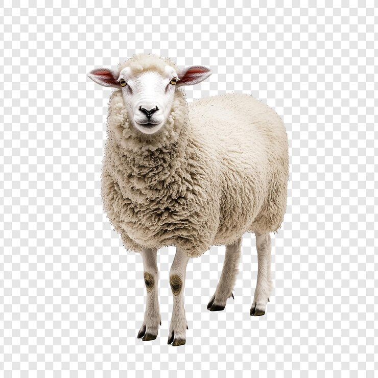 PSD um retrato de uma ovelha fofa, um animal de fazenda pacífico