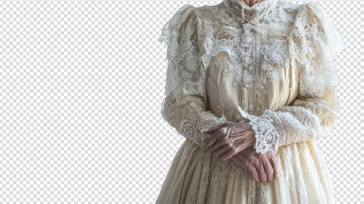PSD um retrato detalhado de uma mulher idosa vestida com a elegante moda vitoriana mostrando a beleza e a complexidade do design de trajes históricos