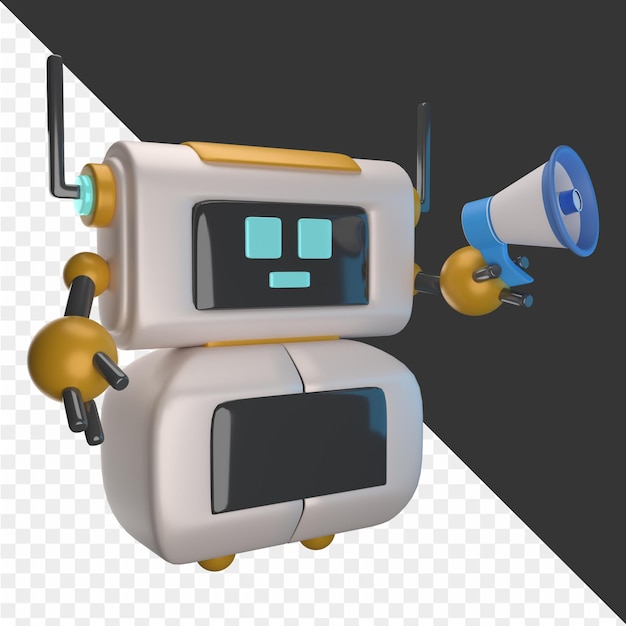 Um robô com um megafone na cabeça.