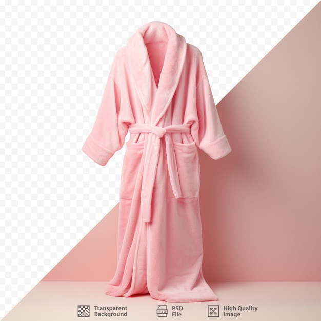 PSD um roupão de banho rosa com um roupão rosa na frente.