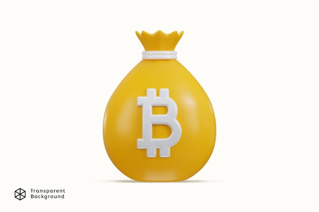 Um saco amarelo de dinheiro com um bitcoino nele.