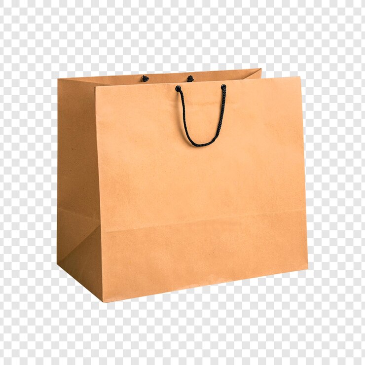 PSD um saco de compras de papel castanho com alças pretas