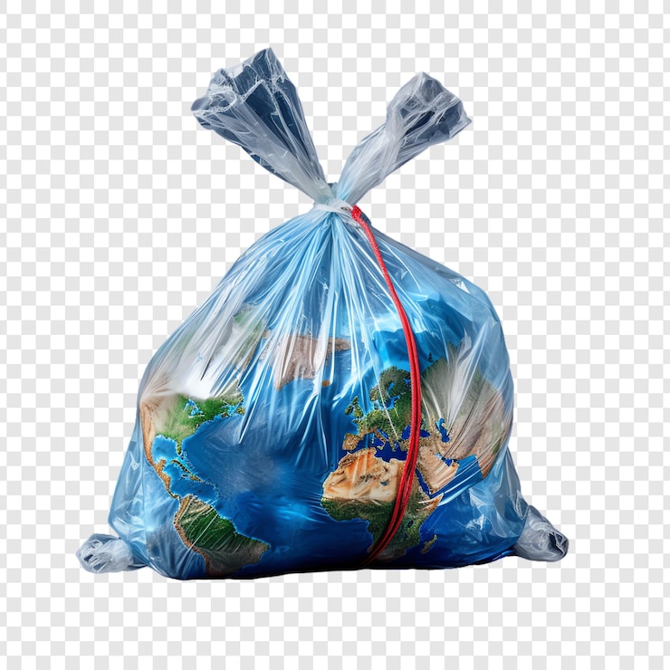 PSD um saco de planeta terra com uma fita vermelha nele.