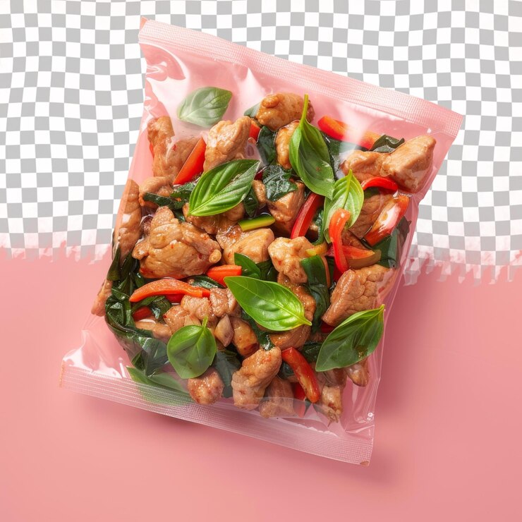 PSD um saco de plástico de comida com um desenho na parte superior