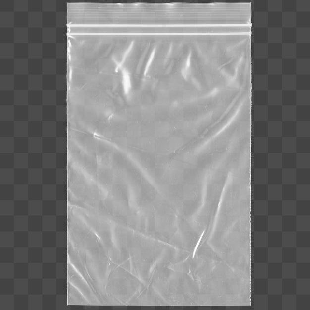 Um saco de plástico transparente com zíper para design de embalagem ressegável isolado em um fundo transparente