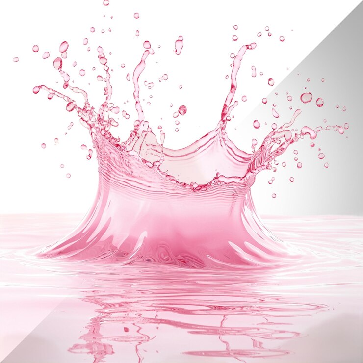 PSD um salpico rosa de líquido rosa é mostrado com um fundo branco