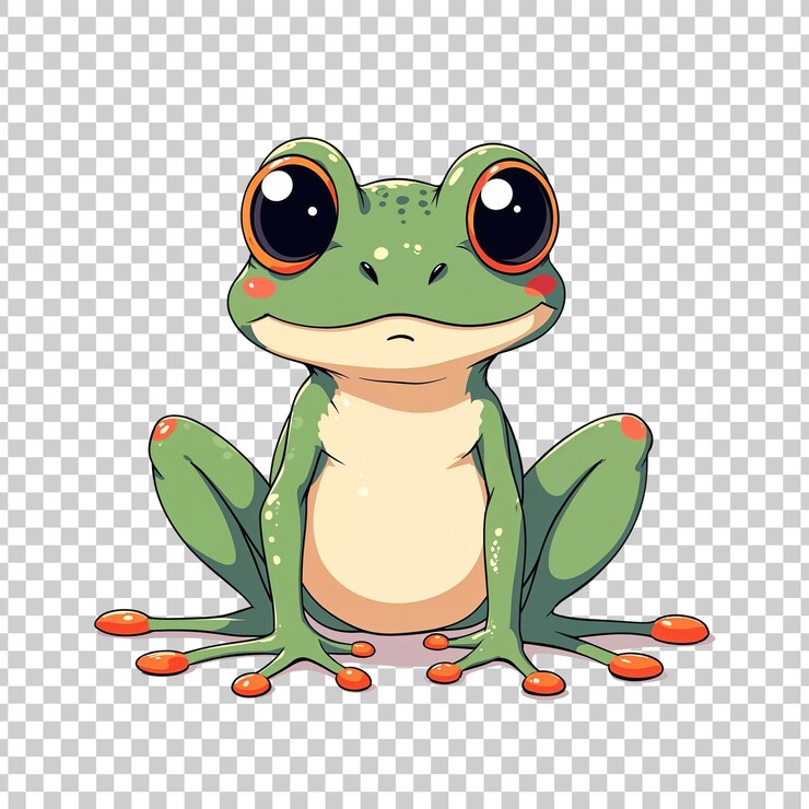PSD um sapo de árvore bonito parecendo surpreso em um fundo transparente