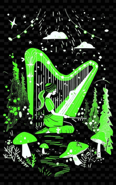 PSD um sapo verde tocando a harpa na floresta