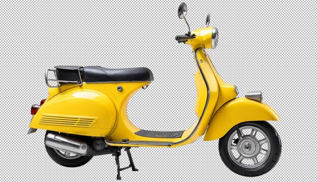 Um scooter amarelo atravessa caminhos ensolarados.