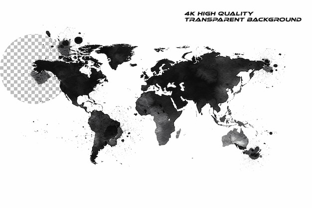 PSD um simples mundo de aquarela minimalista em preto e branco em fundo transparente