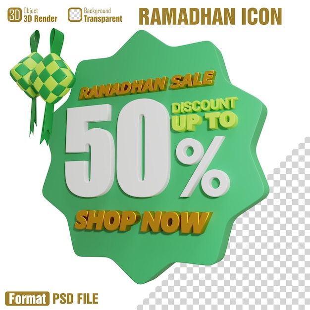 Um sinal de venda do Ramadã com 50% de desconto.