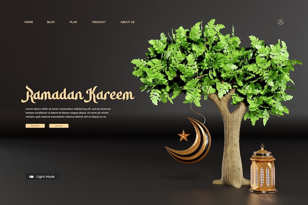 Um site para Ramadan Kareem com uma lanterna e uma árvore.