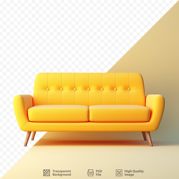 Um sofá amarelo com uma parede amarela e as palavras 