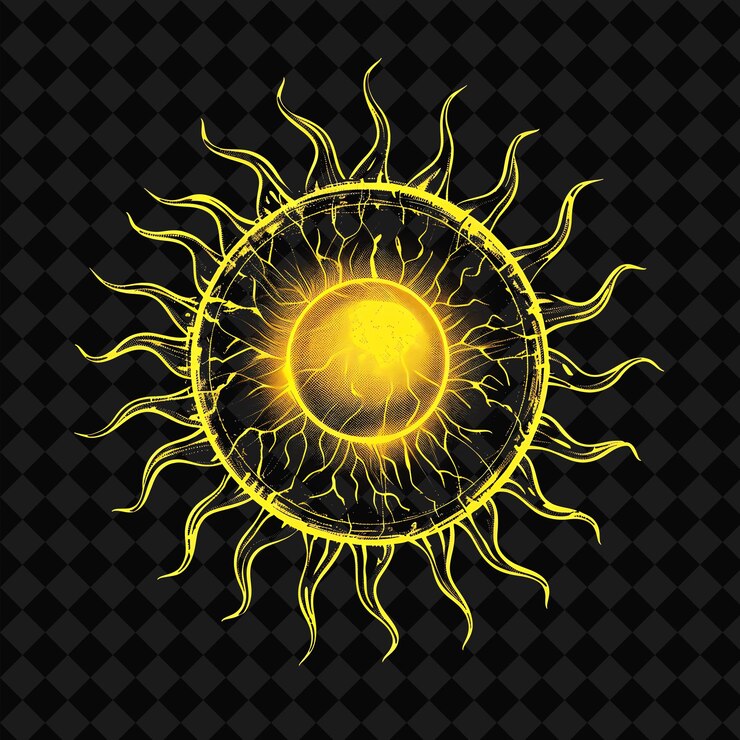 PSD um sol com um fundo preto e um fundo preto com um sol em forma de estrela