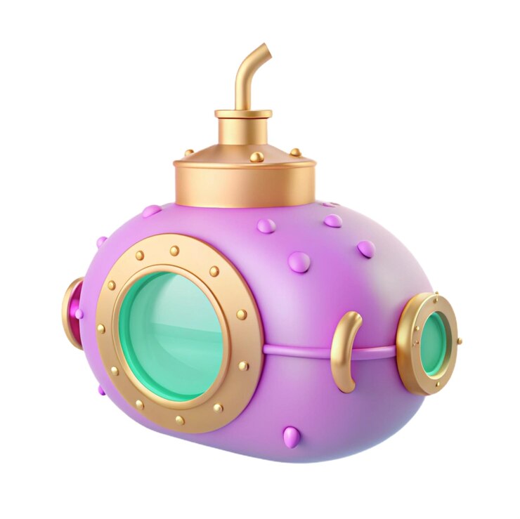 PSD um submarino roxo e amarelo com tinta roxa e um topo roxo