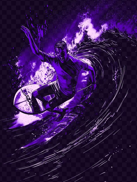 PSD um surfista está montando uma onda com fundo roxo e preto