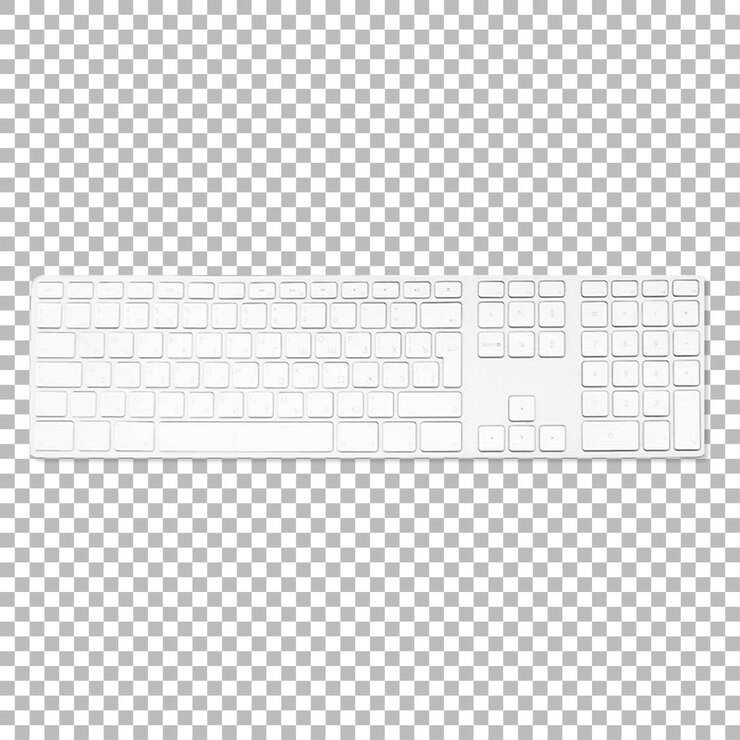 PSD um teclado branco moderno e elegante projetado para uso em computador com uma estética minimalista e um conjunto completo de teclas