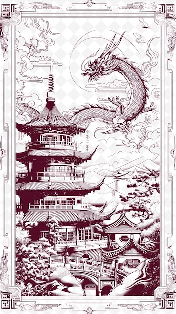 PSD um templo chinês com um dragão no topo
