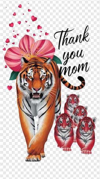 PSD um tigre com uma flor rosa na cabeça