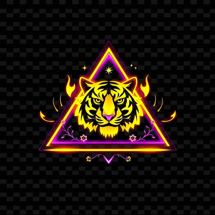 PSD um tigre em um triângulo em um fundo preto