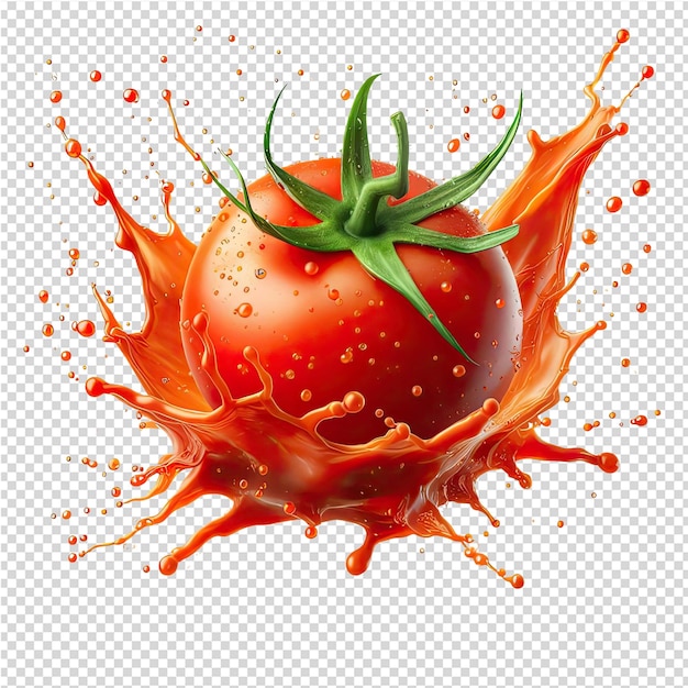 PSD um tomate com uma folha verde é desenhado em vermelho e laranja