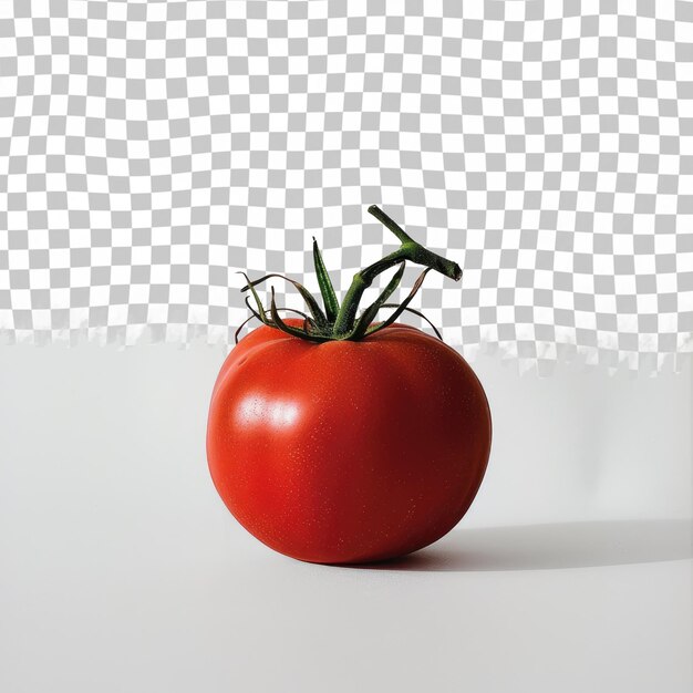 PSD um tomate está em uma mesa branca com um fundo xadrez