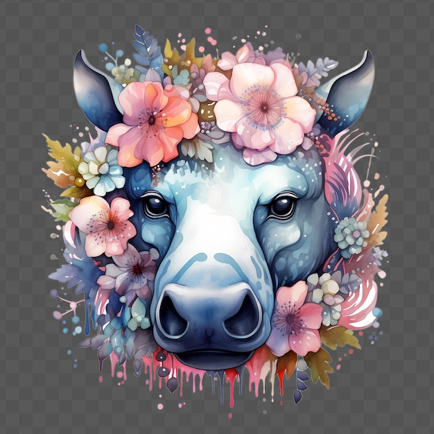 um touro com flores na cabeça é mostrado