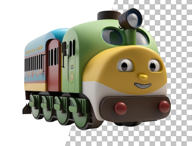 PSD um trem com um rosto sorridente e um nariz amarelo.