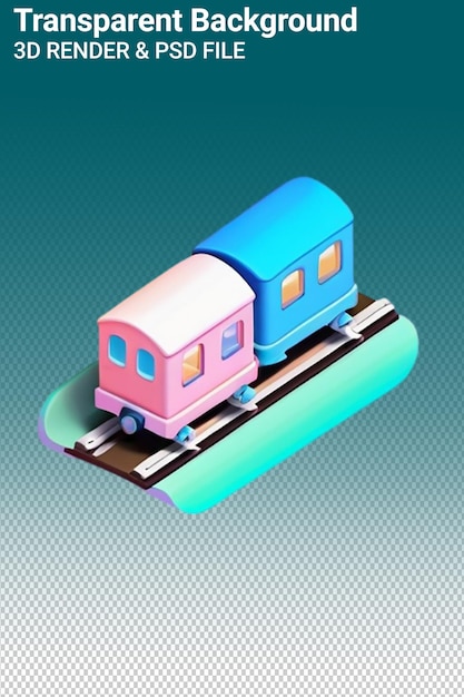 PSD um trem de brinquedo com um carro rosa e azul na frente