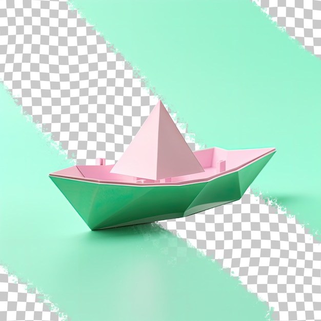 PSD um único barco de origami em um fundo transparente