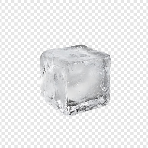 Um único cubo de gelo isolado sobre um fundo transparente