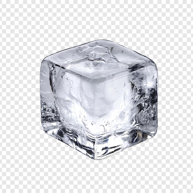 Um único cubo de gelo isolado sobre um fundo transparente