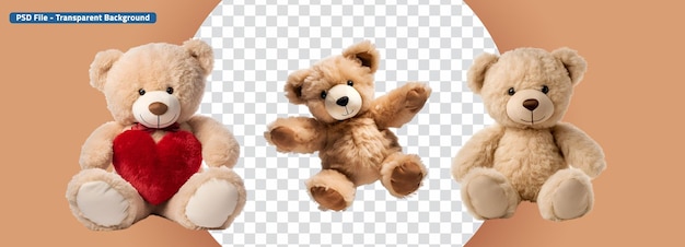 Um ursinho de pelúcia com coração e um conjunto de brinquedos de ursinho de peluche