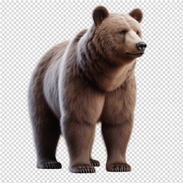 PSD um urso castanho está de pé em um fundo branco