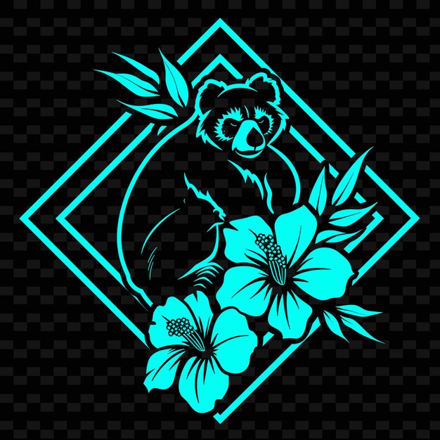 PSD um urso com flores em um fundo preto