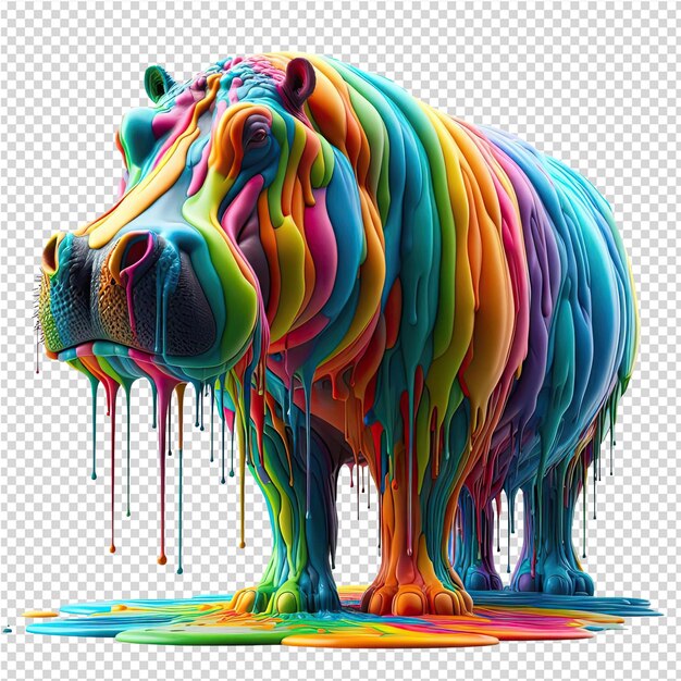 PSD um urso com um rosto colorido de arco-íris é coberto de líquido colorido