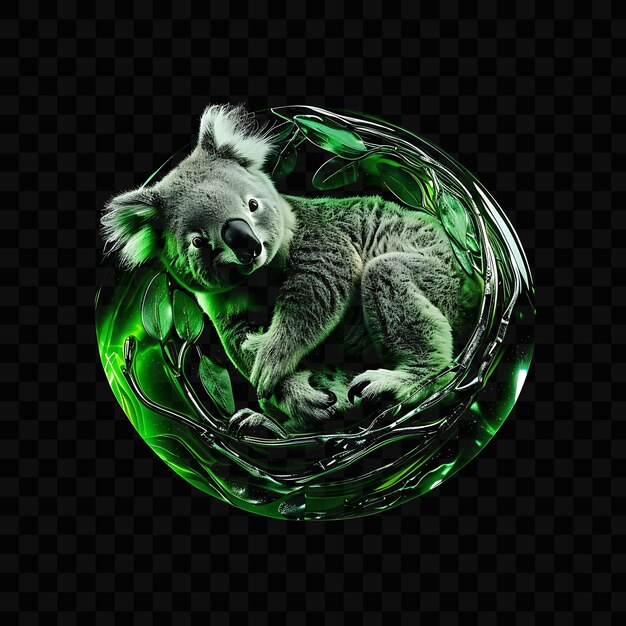 PSD um urso koala com um fundo verde e um círculo verde